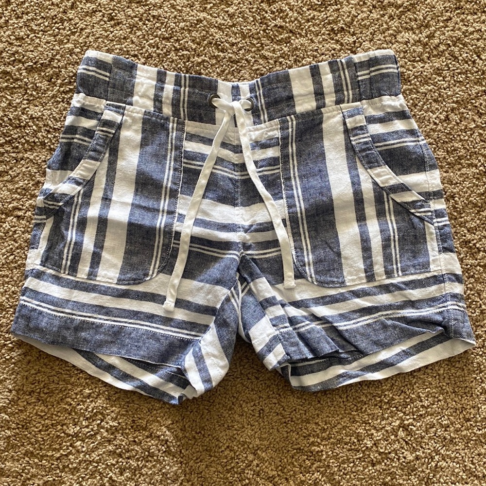 Athleta Blue and White Linen Shorts